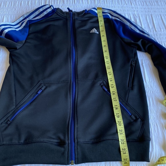 Adidas black and royal blue Climalite training jacket with hood. Girl’s Large. - Picture 10 of 15